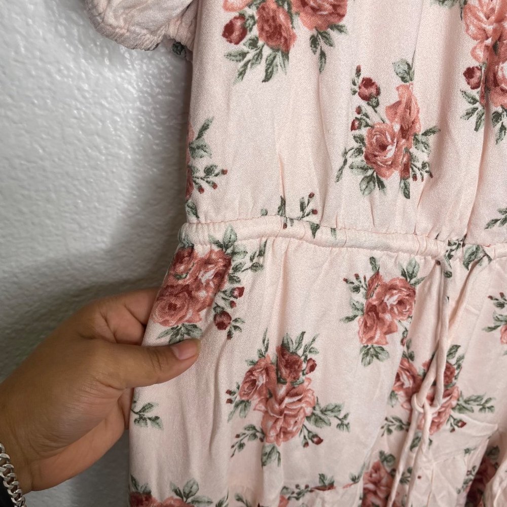 Forever 21 Womens Dress Size Large Blush Pink Floral V-Neck Short Sleeve Casual - Picture 9 of 13